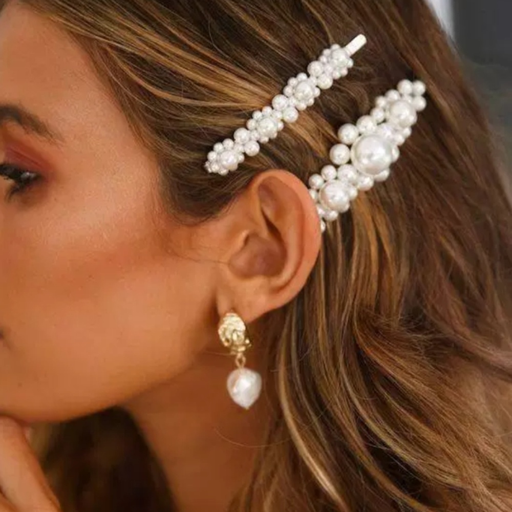 Pearl and Gold Hair Accessories - Clip or Slide